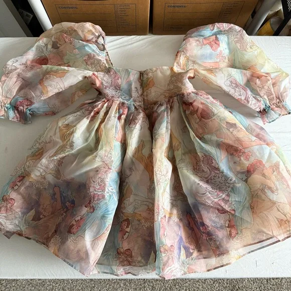 Selkie Mucha Puff Babydoll Dress Womens XS Mini Sheer Coquette Fairy Whimsical - Picture 8 of 16